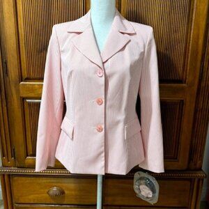 Kasper Pink & White Pinstripe Blazer Jacket Women's Size 8P